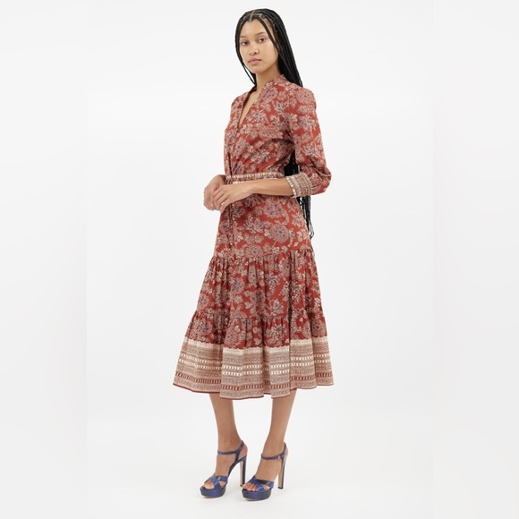 VERONICA BEARD Swedie Printed Midi Floral Red Dress size 2 - Picture 6 of 16